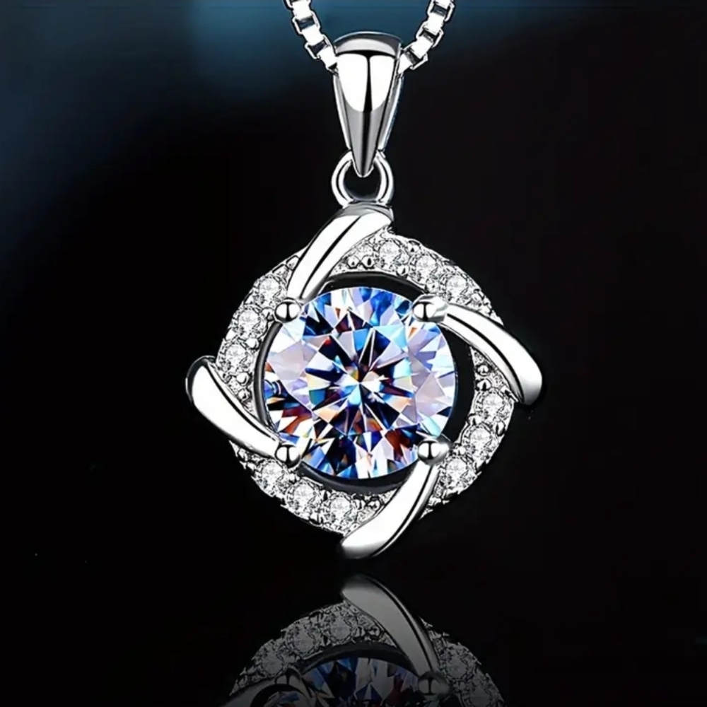 1 Carat Windmill Moissanite Sterling Silver Pendant Necklace - Picture 2 of 7